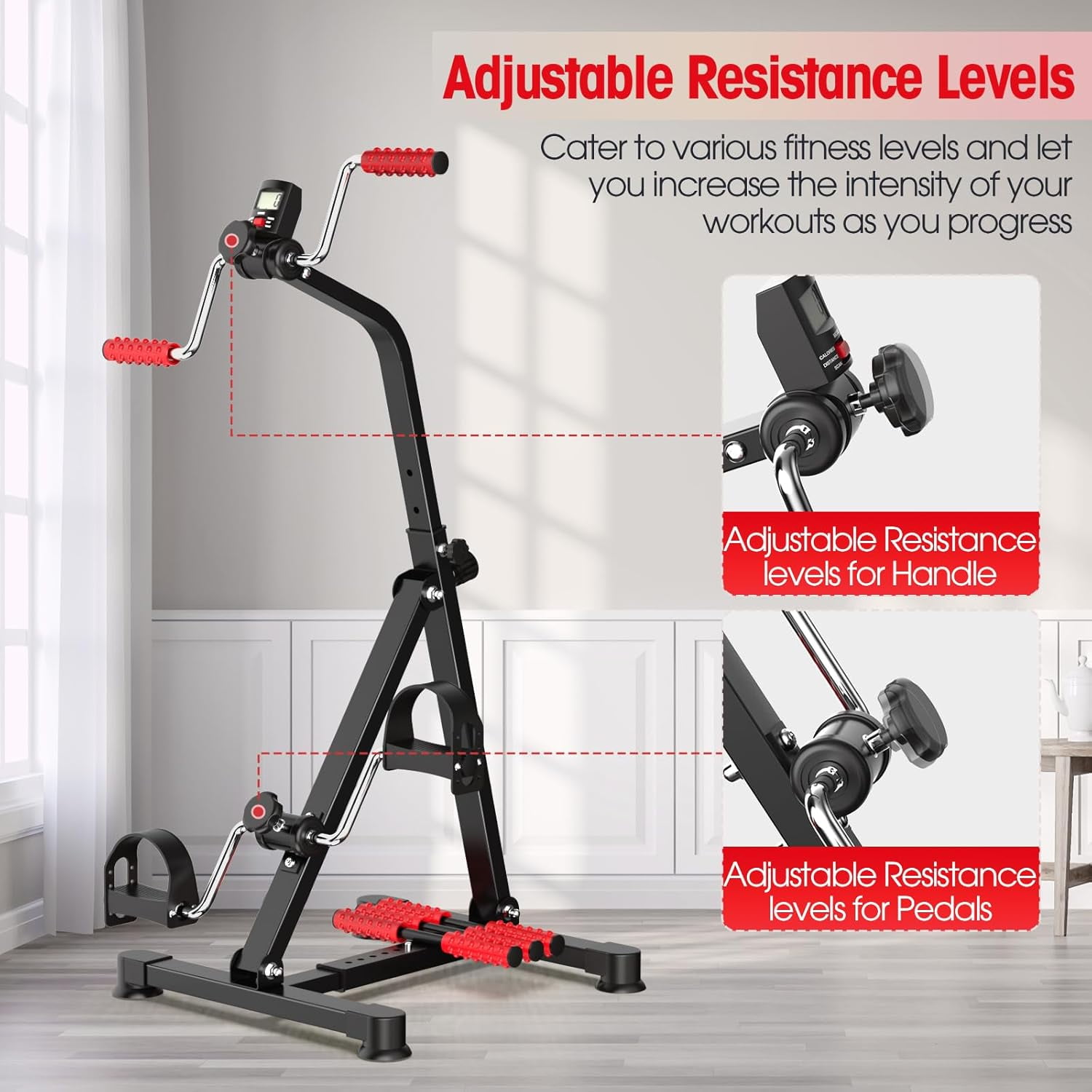 Adjustable Arm Leg Knee Pedal Exerciser for Seniors, Stroke Therapy Equipment for Adults, Portable Home Gym Equipment Mini Exercise Bike Great Gift for Elderly Rehab