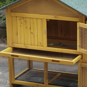 ZephyPaws 60" L Large Rabbit Hutch Outdoor Indoor,Expandable 2-Story Wooden Bunny Cage with Run,Removable Tray,Protection Cover,3 Entrances,Brown
