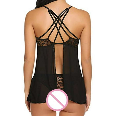

Lingerie for Women Sexy Lace Chemise Sleepwear Babydoll Teddy Mesh Deep V Bow Nightdress