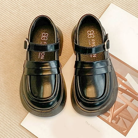 

Cathalem Simple Boots Fashion Four Seasons Children Casual Shoes Thick Bottom Non Slip Round Toe Buckle Shallow Shoes for Kids Black 5.5 Years