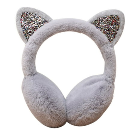 

Fashion Women Girls Winter Ear Warmer Earmuffs Cat Ear Muffs Plush Elastic Outdoor Winter Ear Covers Ear Warmers grey