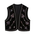 thumbnail image 6 of FEORJGP Women’s Embroidered Vest Classic Sleeveless Waistcoat Open Front Cardigan Velvet Cropped Tops Fall Fashion Vintage Outwear Streetwear, 6 of 9