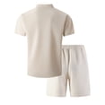 thumbnail image 3 of Gytharion 2 Piece Fashin Walffe Outfits for Men Stand Collar Short Sleeve Shirt with Drawstring Elastic Waist Shorts Sets Soild Color Casual Outfits, 3 of 4