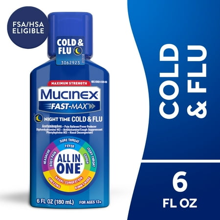 Mucinex Fast-Max Adult Nighttime Cold and Flu Liquid, 6 fl oz