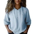 thumbnail image 6 of Turilly Womens V-Neck Floral Embroidered Linen Blouses Fashion Ladies 3/4 Sleeve Lightweight Casual T-Shirts, 6 of 6