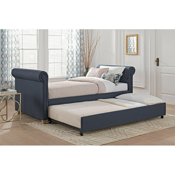 DHP Sophia Upholstered Twin Daybed and Trundle, Navy Linen Walmart