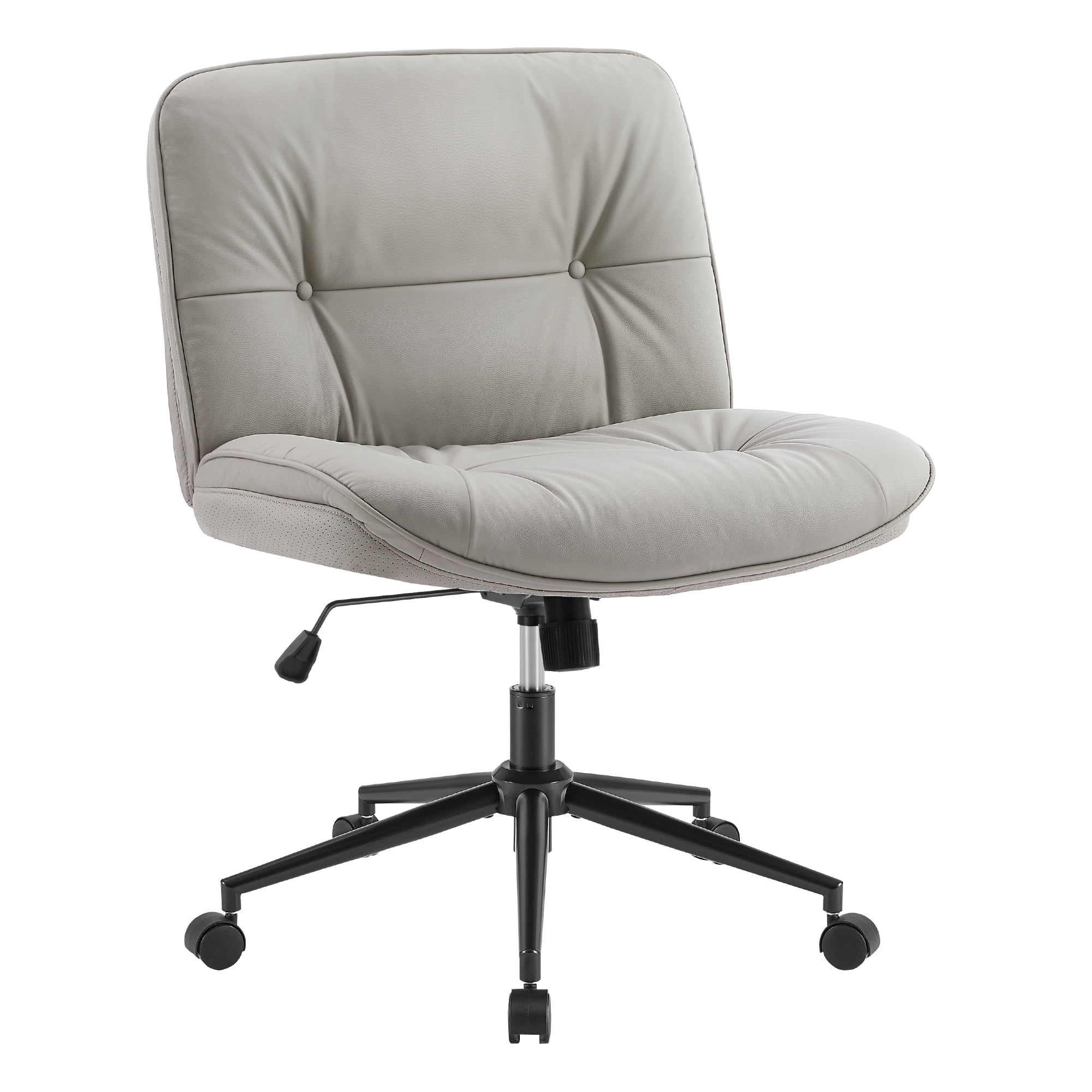 CONCETTA Armless Office Chair with Wheels - Swivel Rolling & 22° Rocking Recline, Wide PU Leather Seat, for Home Office Desk and Mobile Use, Gray