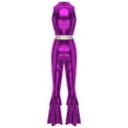 thumbnail image 4 of TiaoBug Women's Shiny Metallic Bell-bottom Jumpsuits 70s Hippie Costume Disco Dance Party Clubwear Purple M, 4 of 5