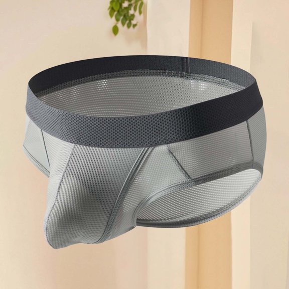 Men's Exotic Apparel Opening Triangle Panties Summer Ice Silk Breathable Mesh See-Through Briefs for Daily Wear, L, Grey