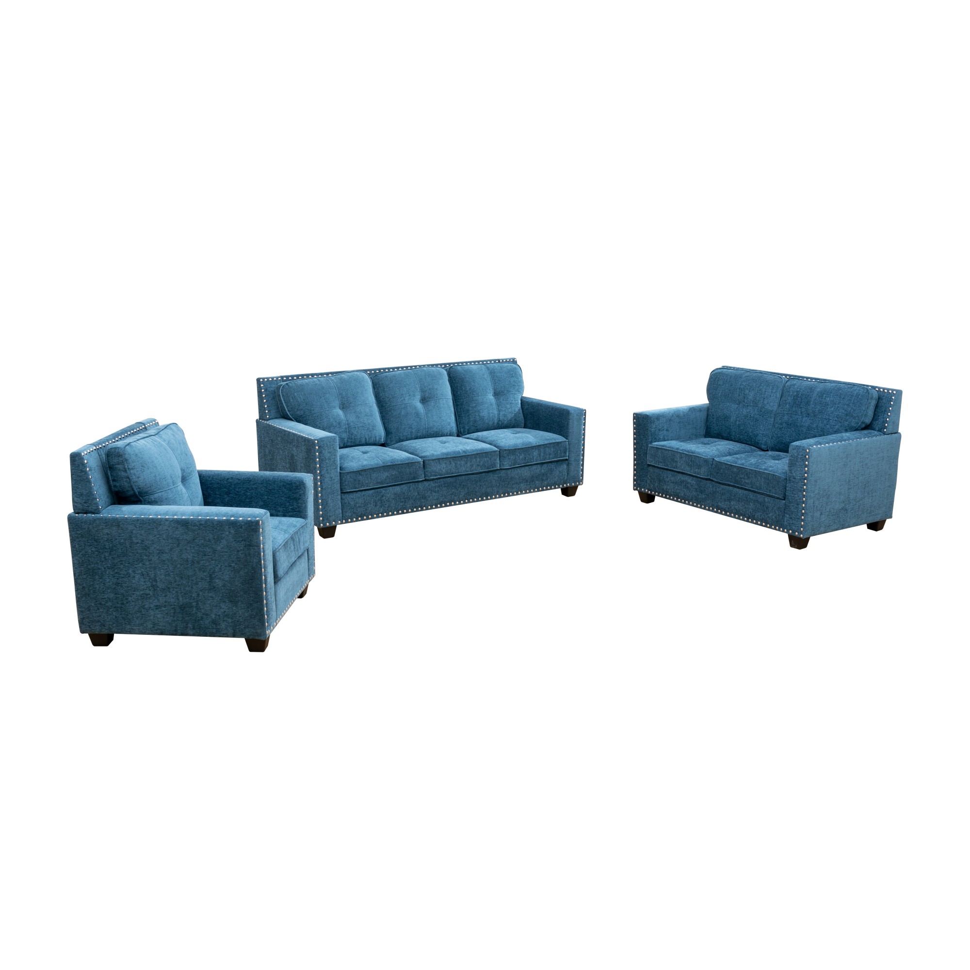 Gewnee 80" Wide Linen Upholstered Sofa Counches with Nailhead Trim for Living Room,Blue