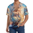 thumbnail image 7 of Lsque Sailing Ship Ocean Sunset print Men's Cuban Collar Short Sleeve Shirt Summer Beachwear Casual Button Down Fashionable Vacation Leisure Shirt-Small, 7 of 7