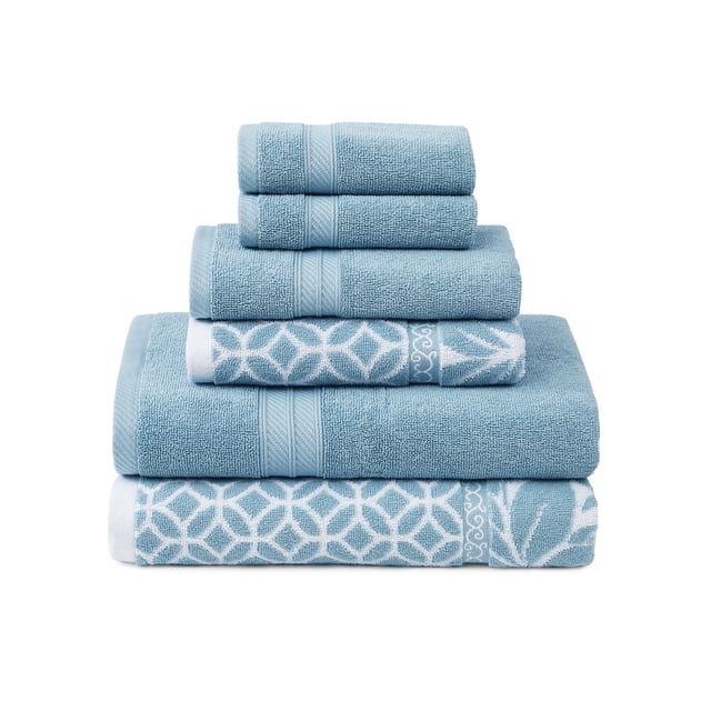 Modern Threads Ensemble de Serviettes 6 Pcs en Coton 100 % à Motif Filigrane de Trèfle – Jacquard Teint au Fil Réversible – Comprend 2 Serviettes de Bain, 2 Serviettes à Main