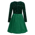 thumbnail image 5 of iiniim Girls Glittery Sequin Party Gown Round Collar Long Sleeve High Waist Belted Pleated Dress Green 4, 5 of 6