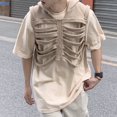 thumbnail image 3 of Joernso American Hip-Hop Skull Rib Vest Men Sleeveless Hooded Retro Vest Jacket Solid Color Pullover Style Vest Coat, 3 of 8