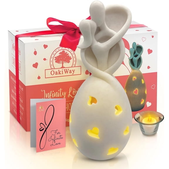 Infinity Love Candle Holder Statue with Flickering LED Candle for Couples, Wife, Husband, Him or Her, Bridal Shower, Engagement, Parents, Registry