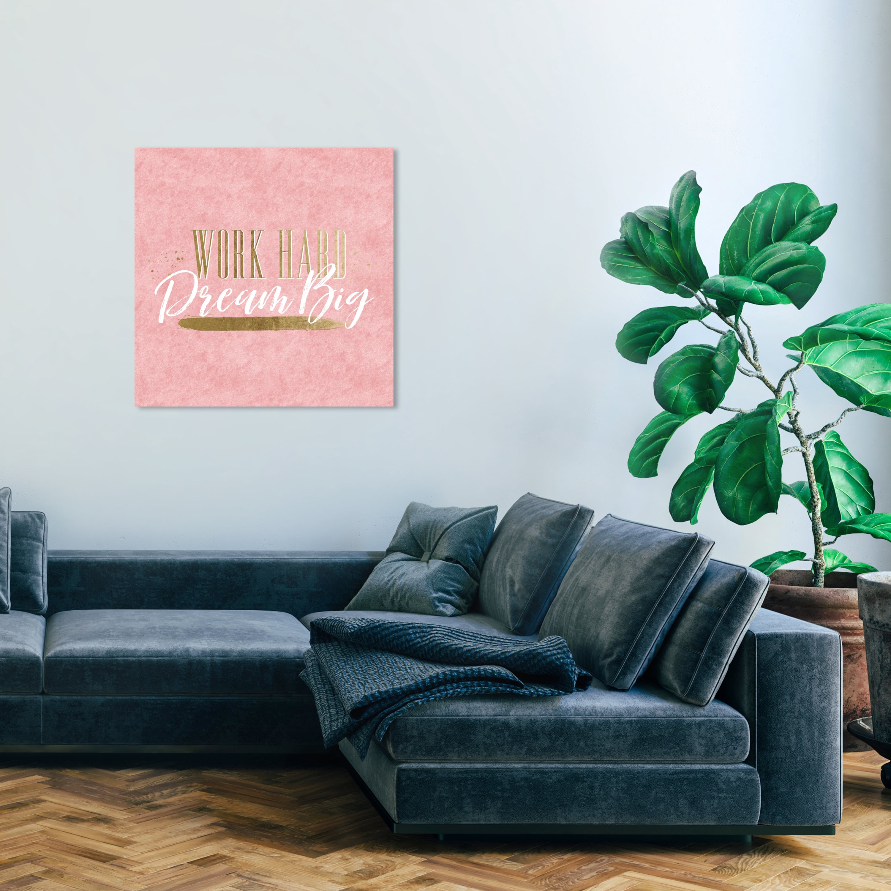 Wynwood Studio Work Hard Dream Big Pink Typography and Quotes Wall Art Canvas Print Pink 30x30