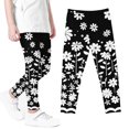 thumbnail image 2 of Odeerbi Kids Girls Leggings Cartoon Print Stretchy Tights Pants Flower Printed Pants High Waist Stretchy Soft Tights Kids Summer School Wearing Black, 2 of 5