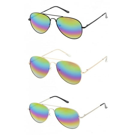 Women's Bliss Classic Aviator Rainbow Lens Sunglasses - Gold