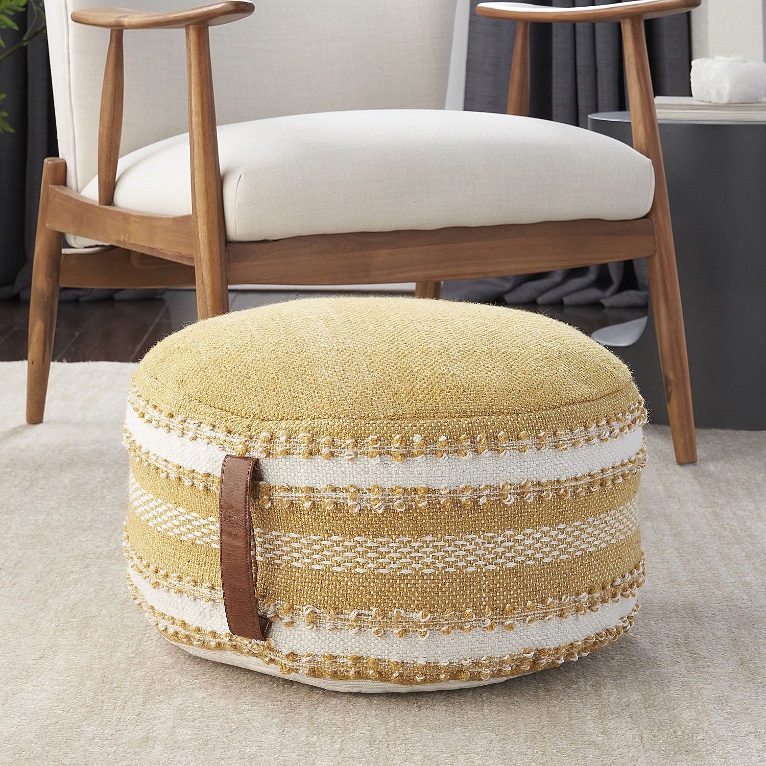 Mina Victory  Woven Stripes & Dots 20" x 20" x 12" Yellow Outdoor Poufs - image 4 of 4