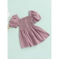 thumbnail image 3 of Douhoow 1-6Y Kids Girls Dress Summer Puff Sleeve Square Collar Solid Button A-Line Dresses, 3 of 9