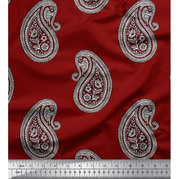 Soimoi Cotton Poplin Fabric Paisley Block Printed Fabric 1 Yard 42 Inch Wide