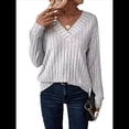 thumbnail image 3 of Camisas de Larga para Mujer, Cuello en V, Blusas Casuales de Otoño, Corte Holgado, Suéteres Ligeros, Túnicas, Ropa de Moda. Gris XL, 3 of 7