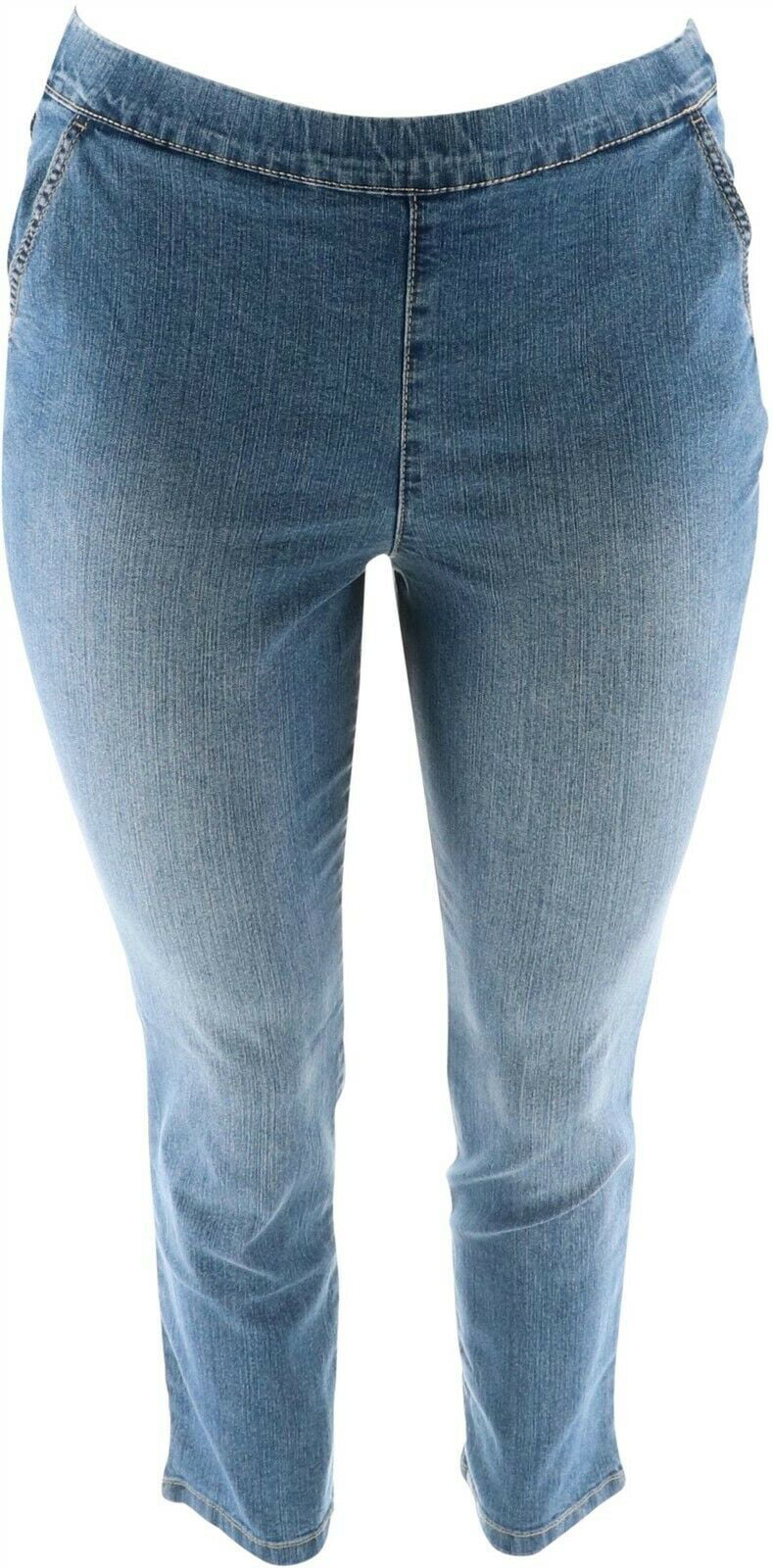 Denim & Co Modern Pull-on Straight Leg Jeans Medium Indigo PXS NEW A299330