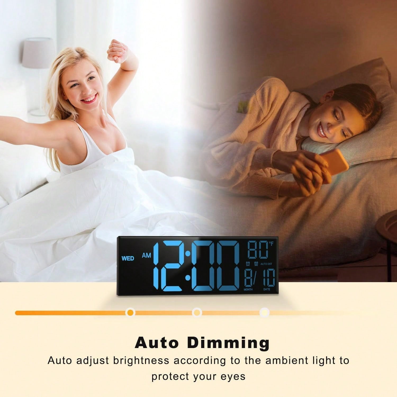 1pc Extra 16" Large Screen Digital Wall Clock with Remote Control, Dual Alarm with Big LED Screen Dispaly, 8 RGB Colors, Auto DST, Temperature for Living Room, Bedroom, Desk Decor, Mounted,