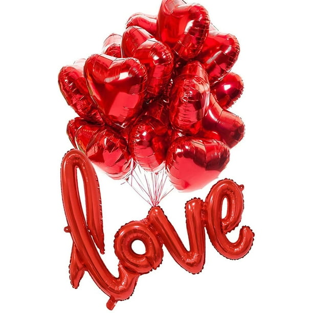 20 Pièces 18 Pouces Ballons Coeur Rouge Ballons Feuille d'Amour Lettres d'Amour  Ballons Mylar Ballons d'Amour Saint Valentin pour Décorations de Fête - - 