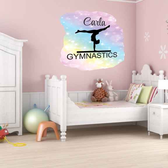 Personalized Sports Wall Decals for Gym - Girl Gymnast Staying Handstand Wall Sticker Decal With Easy Installation Instructions Custom Name Sticker - Size: 10 In x 10 In