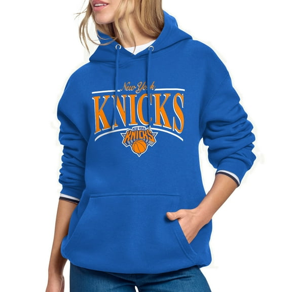 Women's Starter Blue New York Knicks Arch Stripe Fleece Hoodie