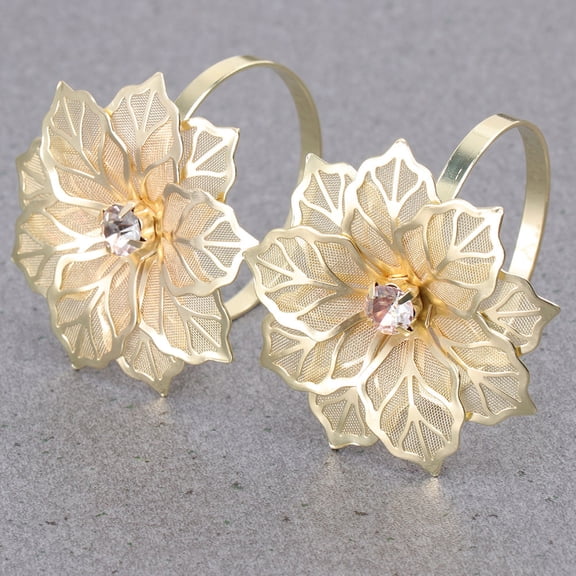 Masteelf 10pcs Exquisite Flower Napkin Rings Fashion Napkin Holder Metal Napkin Buckle Party Supplies (Golden)