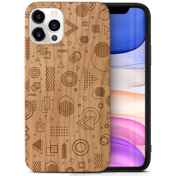 Case Yard Wooden Case Outside Soft TPU Silicone, Slim Fit Shockproof Wood Protective Phone Cover for Girls Boys Men and Women, Supports Wireless Charging Geomac Design case for iPhone-12-Pro-Max