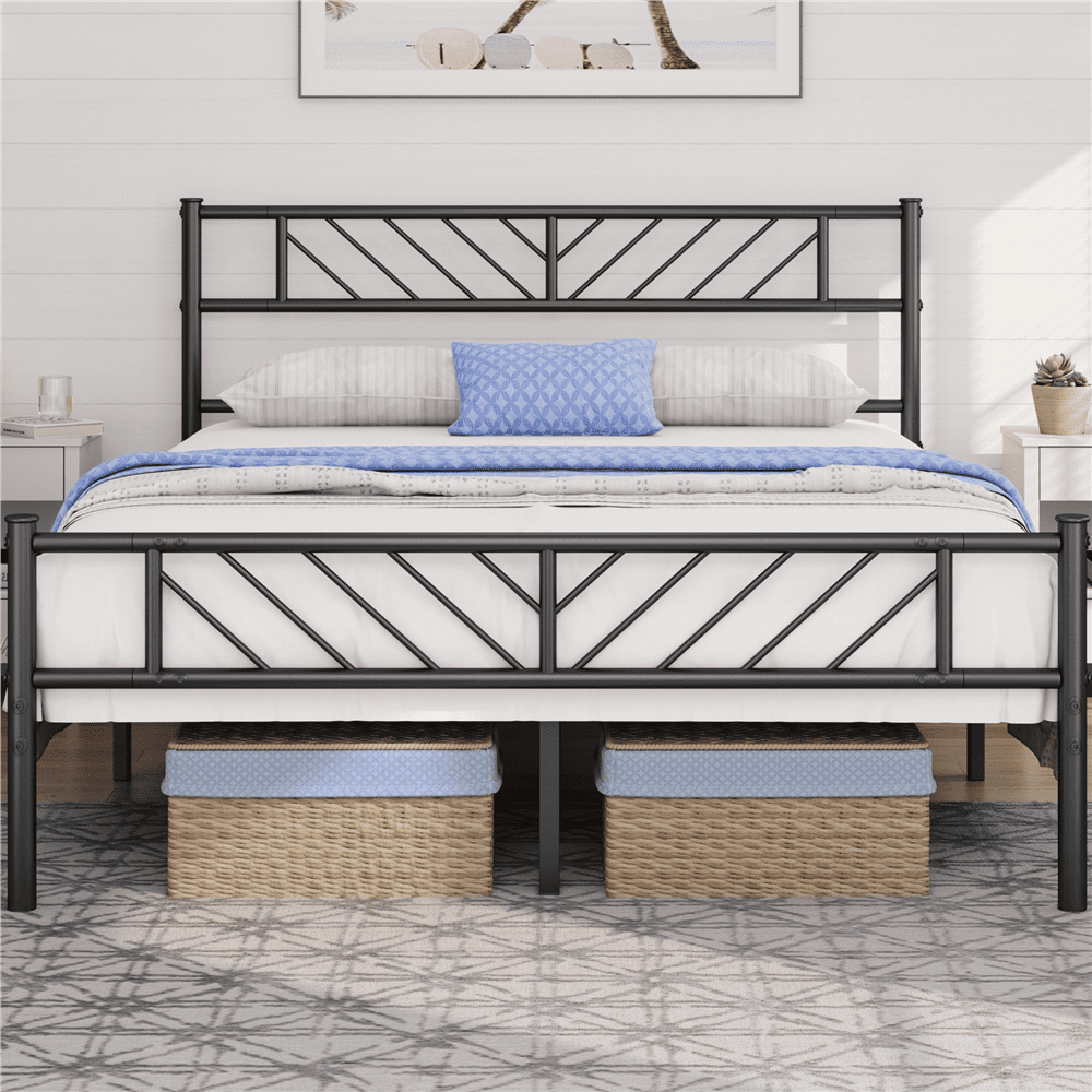 Renwick Justice Full Size Metal Platform Bed with Arrow Design, Adult, Black