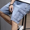 thumbnail image 5 of Lisingtool Jeans for Men Summer Solid Color Denim Shorts Korean Version of the Trend Men's Medium Pants Five Point Pants Suit Shorts Cargo Pants Mens Shorts Blue, 5 of 9