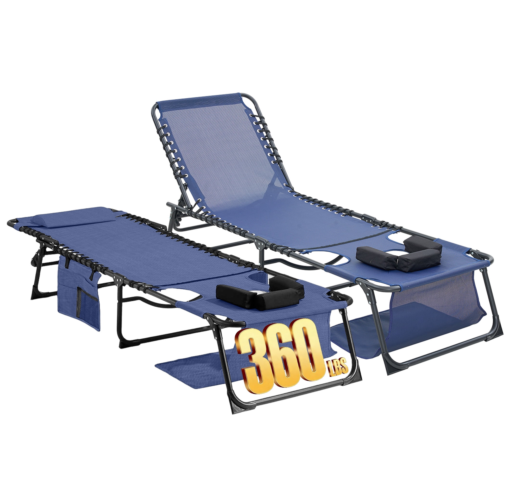 2‑Pack Dark Blue 5‑Position Adjustable Face‑Down Chaise Lounge Chair, Foldable Tanning Recliner with Face & Arm Holes, Outdoor Sunbathing Chair for Pool Beach Patio Lawn