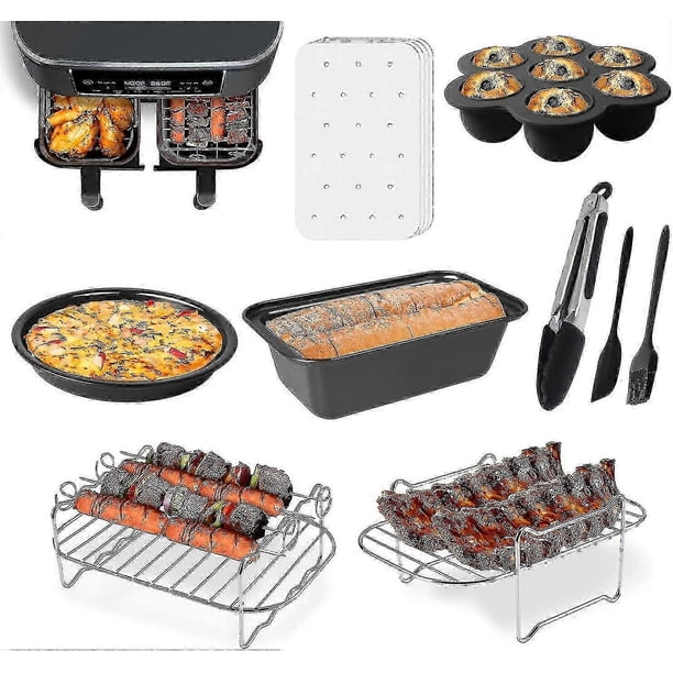 Air Fryer Accessories, Set Of 9 Fit Compatible Ninja Dual Air Fryer Af300uk, Af400uk & Most 3.7qt - 4.2qt And Larger Dual Zone Air Fryers, Include Cak