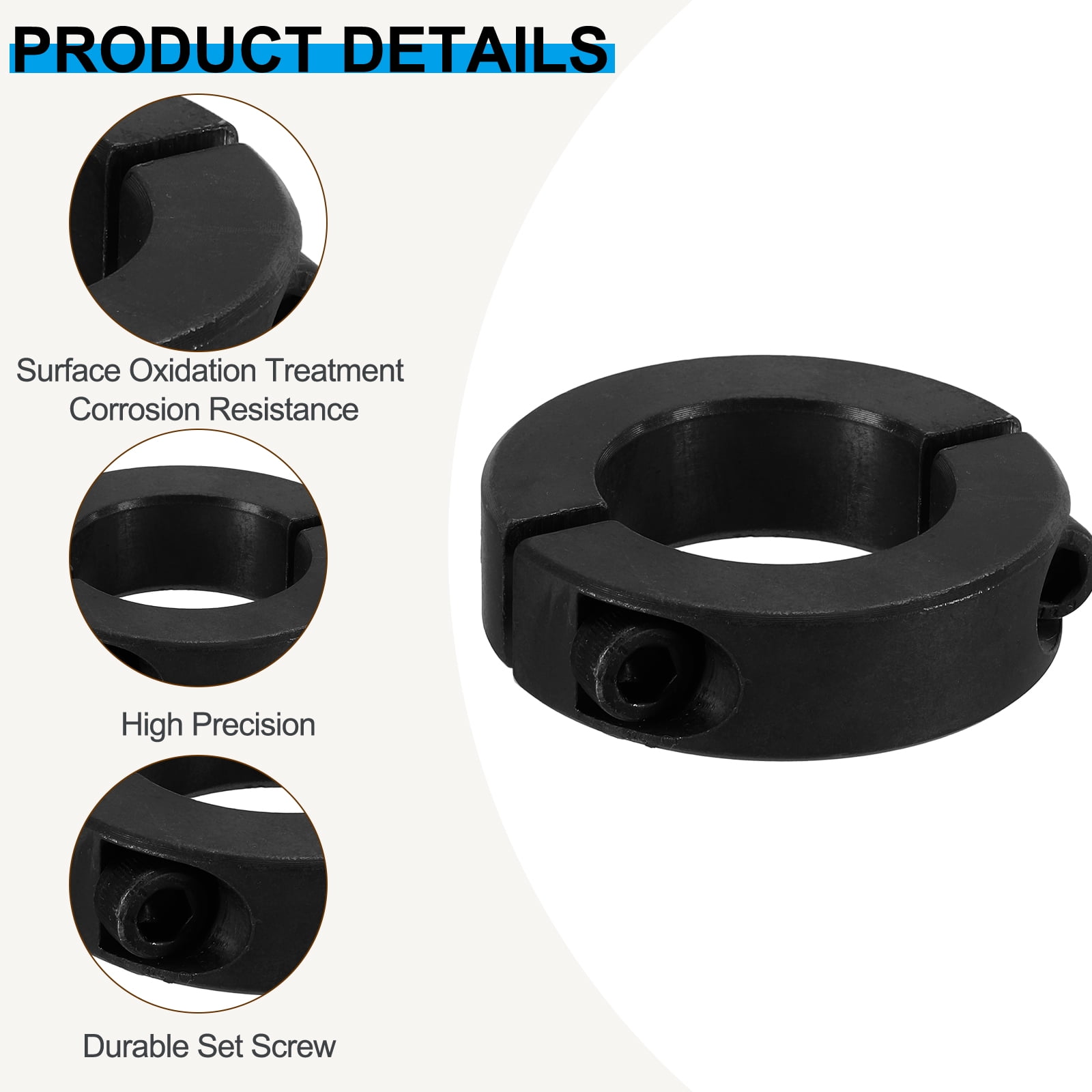 45#Carbon Steel Bore 32mm Double Split Shaft Collar 54mm OD 15mm Thickness with Set Screw, Black 2 Pack