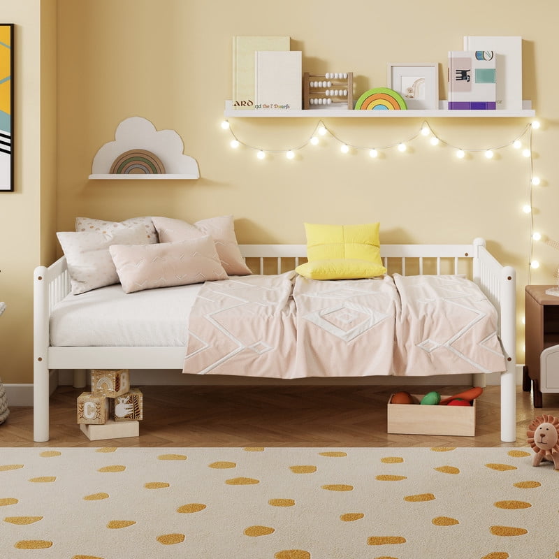 Twin Size Low Profile Platform Sofa Bed with 3-Side Guardrails, Wooden Daybed Frame with 11.8'' Under-Bed Storage