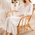 thumbnail image 4 of Defitshape Women's Cotton Victorian Nightgown Lace Bishop Long Sleeve Sleep Shirt Soft Vintage Frilly Ruffle Hem V Neck Loose Fit Tea Length Princess Long Pajama Dress Sleepwear White Large, 4 of 5