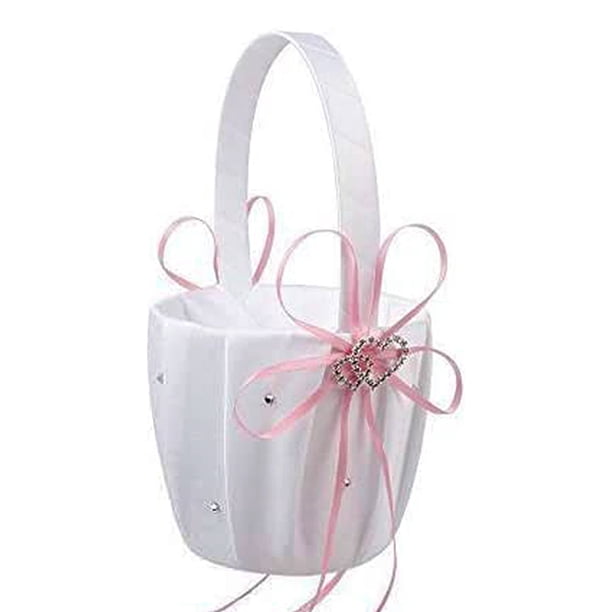 Inteprter Cesta de boda romántica para niños, portador de anillos, soporte de flores de diamantes de imitación, contenedor de pétalos de cumpleaños Kits de decoración para fiestas Rosado Inteprter HA065566-05B
