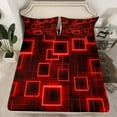 thumbnail image 2 of YST Geometry Kids Sheet Set King Size,Red Neon Light Black Sheets Geometric Grid Lines Bed Sheets Set,Modern Abstract Gradient Cubes Bed Set For Boys Girls Adults, 2 of 7