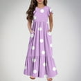 thumbnail image 2 of Diufon Girls A-Line Dress Trendy Polka Dot Printed Dress Crewneck Fly Sleeve Maxi Dress with Pockets, 2 of 5