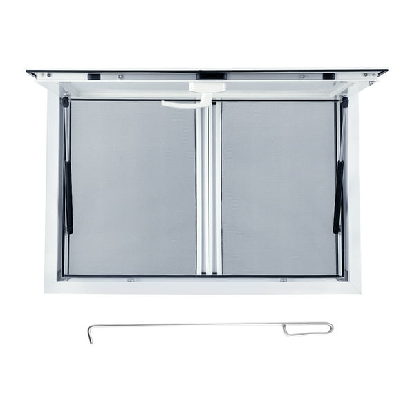 Concession Window – Energy-Efficient Aluminum – RV & Food Truck Service Hatch – 2 Horizontal Sliding Screens – Awning Door – Removable Insect Screen – Easy Install – 48x36"