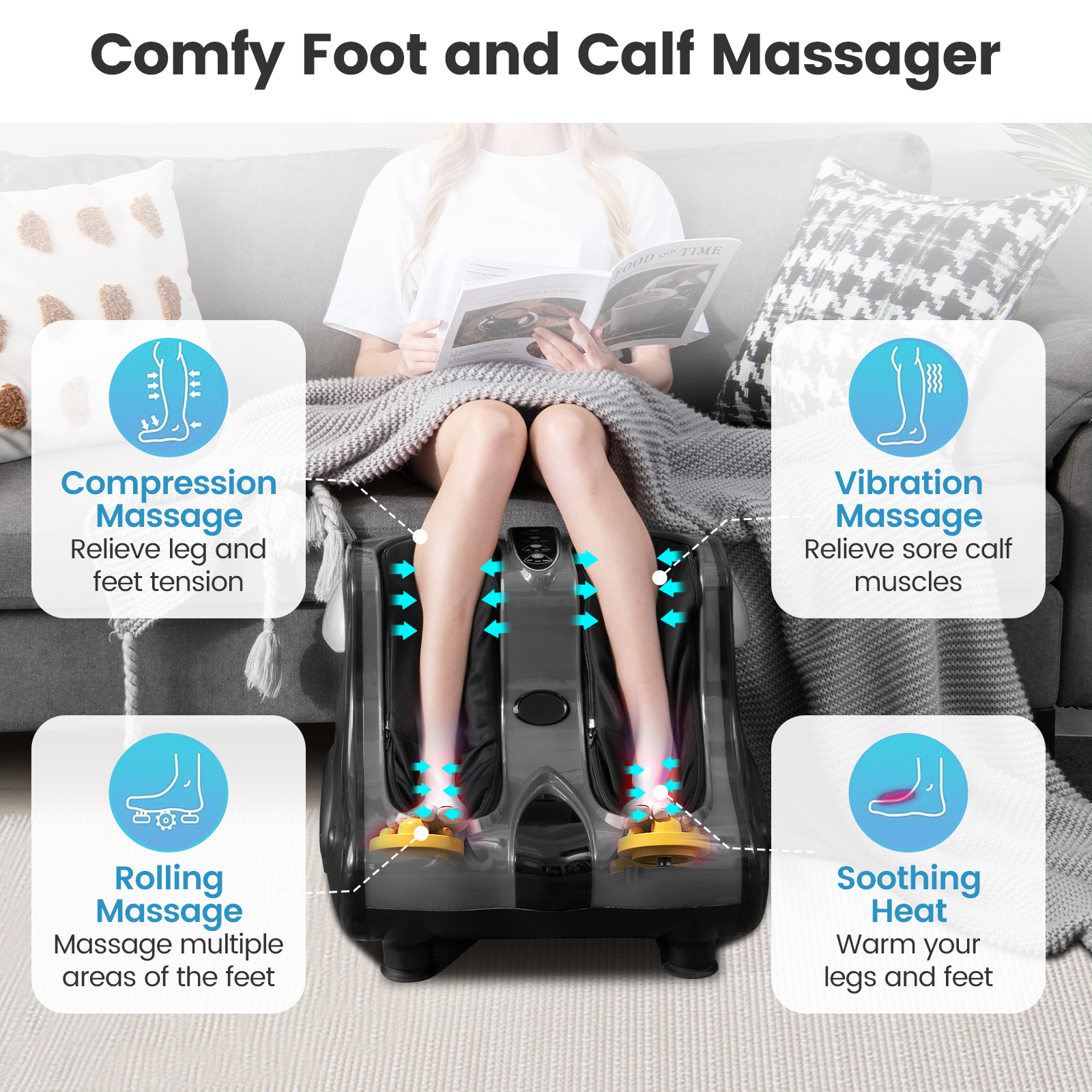 Giantex Foot & Calf Massager, Shiatsu Heated Electric Foot Massager W/ Heating, Deep Kneading & Washable Sleeves, Leg Massager for Relaxation, Foot Pain Relief, Grey