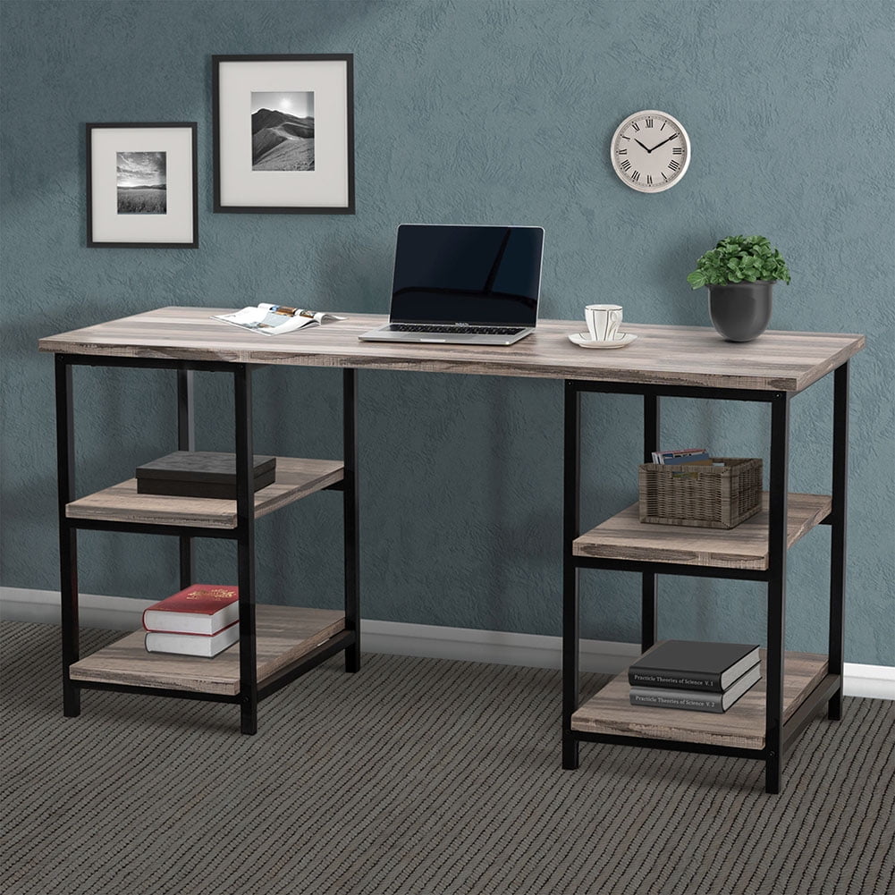 Kepooman 59 Inch Reversible Desk with Storage Bookshelf, Reversible Corner Desk with Shelves for Home Office Kepooman 59 Inch Reversible Desk with Storage Bookshelf, Reversible Corner Desk with Shelves for Home Office