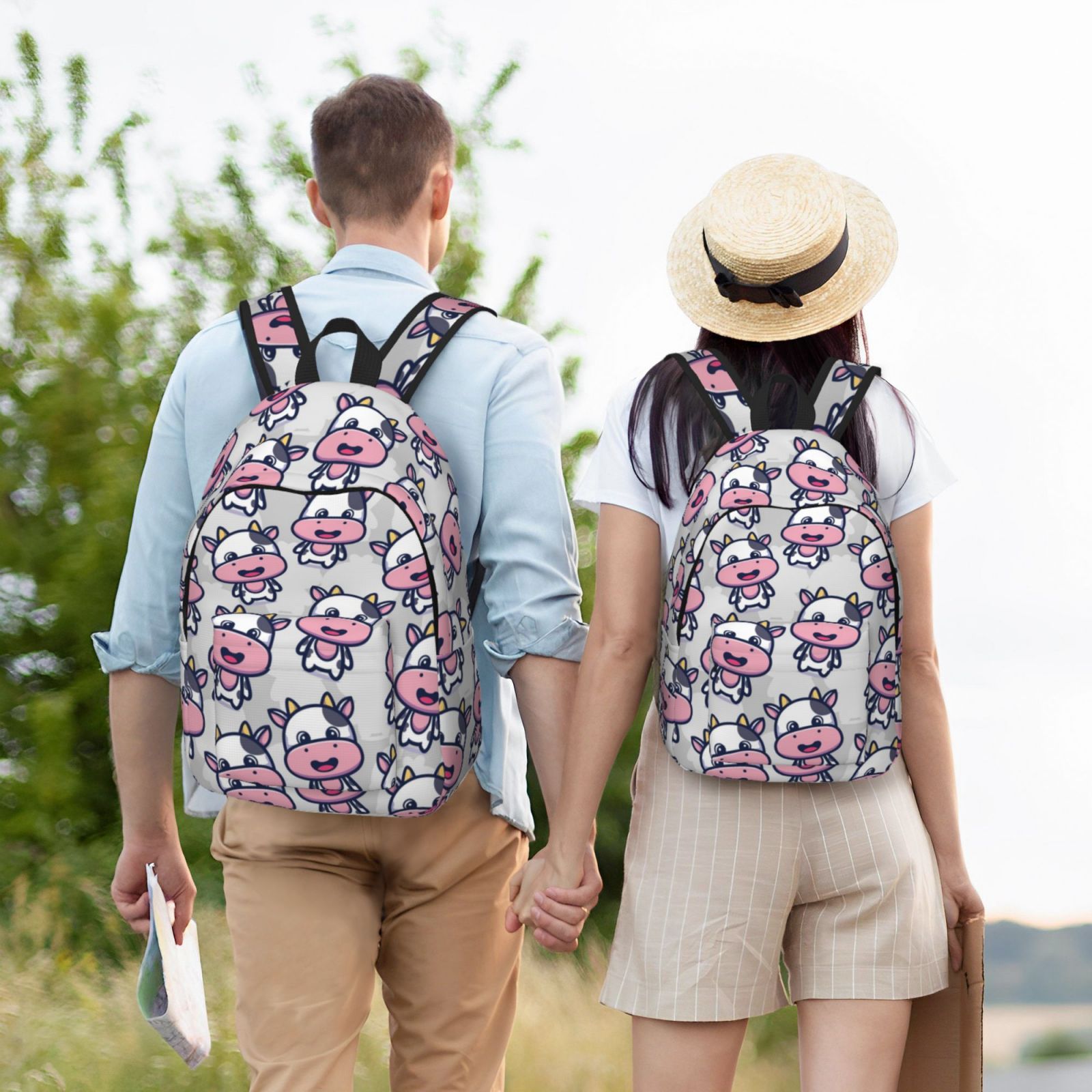 Vsdgher Baby Cow Print Canvas Backpack Travel Rucksack Unisex Knapsack 15.7/17.7Inch Laptop Backpack for Work,College -Medium