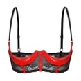 thumbnail image 3 of Sujetador de charol con escote abierto y aros para mujer, tirantes ajustables para los hombros, lencería de encaje floral transparente, 3 of 5