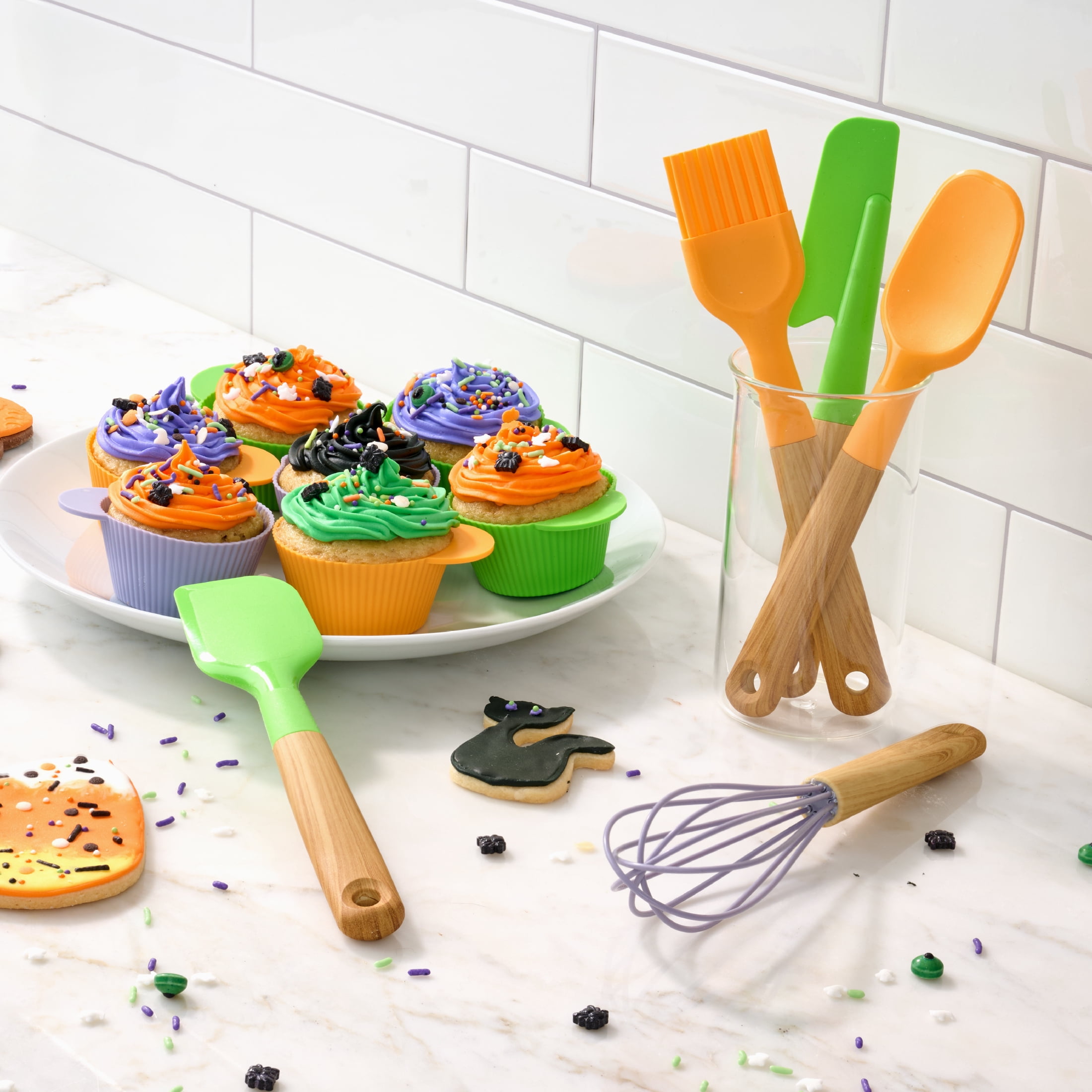 Way To Celebrate 5-Piece Mini Baking Tools Set, Halloween Themed, Orange, Green, Purple