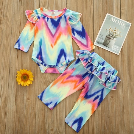 

Kiplyki Discount Womens Pajamas Plus Size Newborn Baby Girls Boys Tie-Dyed Romper+Pants Sleepwear Outfits